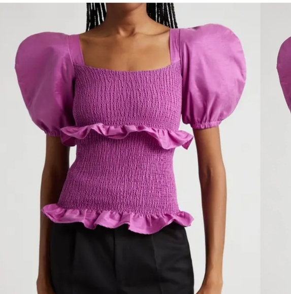 NWOT ...ORIRE Nama Smocked Puff Sleeve Top in Orchid  Dark Pink...Size 6 - Picture 1 of 7